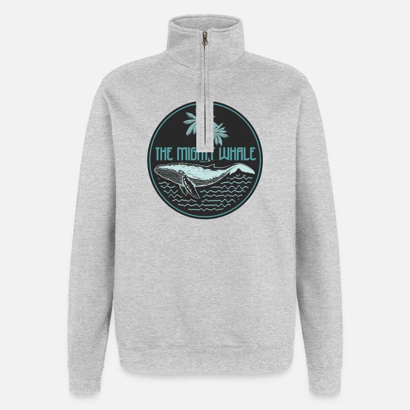 Mighty Whale Tropical Ocean Abzeichen - Quarter-Zip-Sweatshirt - Grau meliert