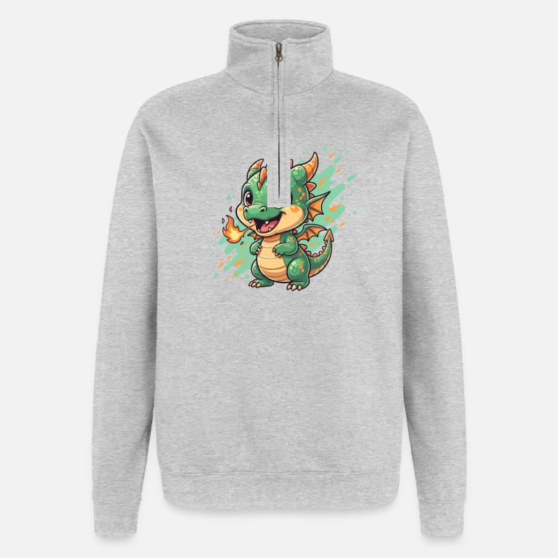 Petit Charme du Dragon de Feu - Sweat à zip 1/4 - gris chiné