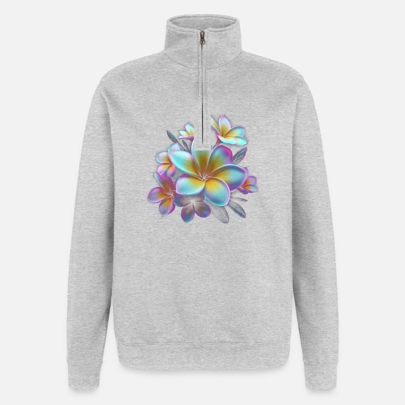 Regenbogen Plumeria Farbexplosion - Quarter-Zip-Sweatshirt - Grau meliert