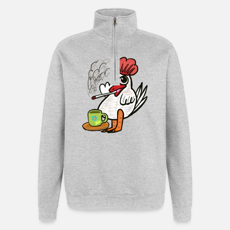 Kaffee Kippen Zigaretten Huhn Pause - Quarter-Zip-Sweatshirt - Grau meliert