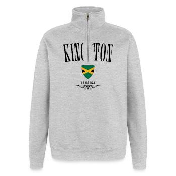 Souvenir Kingston, Elegant Kingston Design - Sweat à zip 1/4 - gris chiné - Devant - AI Model Female 172 light (172cm) & AI Model Male 178 dark (178cm)