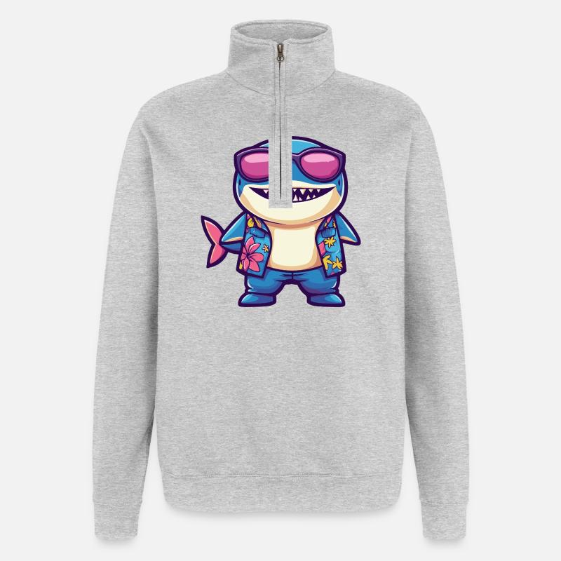 Hai Comic Urlaub - Quarter-Zip-Sweatshirt - Grau meliert