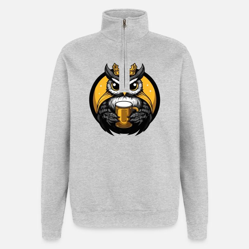 Eule Bier Lustig - Quarter-Zip-Sweatshirt - Grau meliert