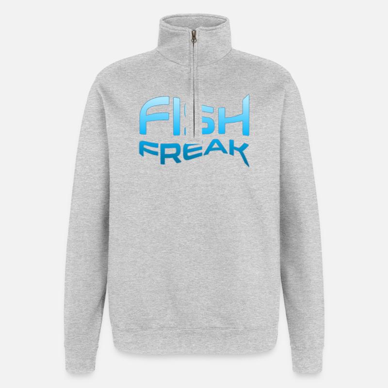 FISH FREAK Aquatic Typography - Quarter-Zip Sweatshirt - heather grey