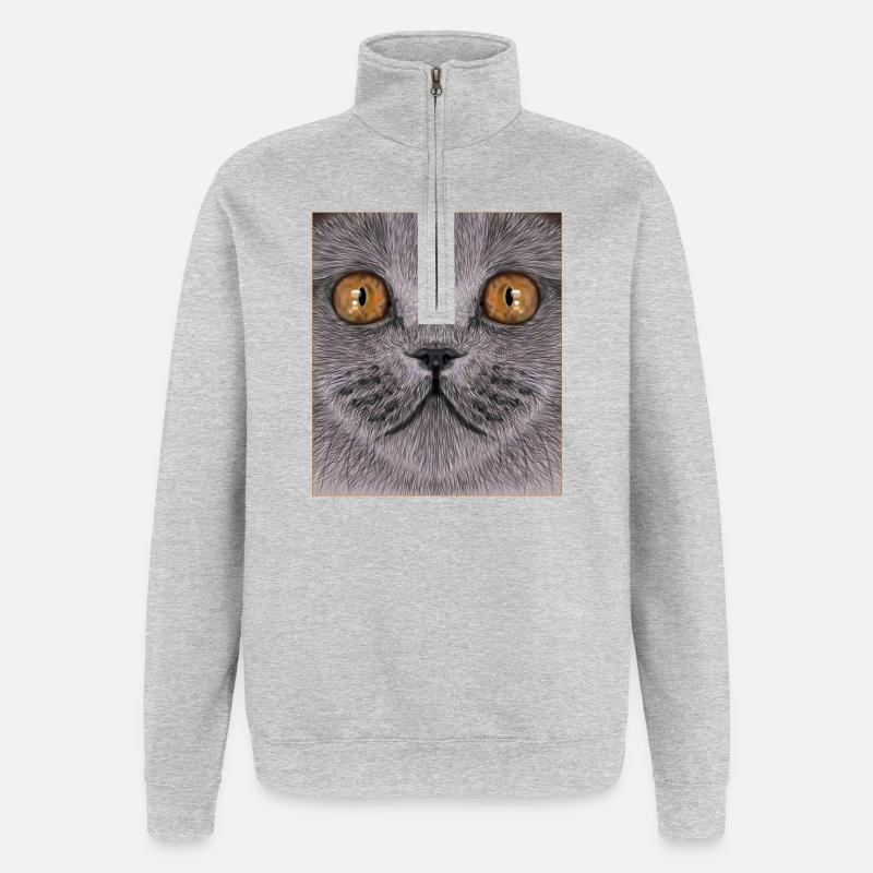 Britisch-Kurzhaar-Katze - Quarter-Zip-Sweatshirt - Grau meliert