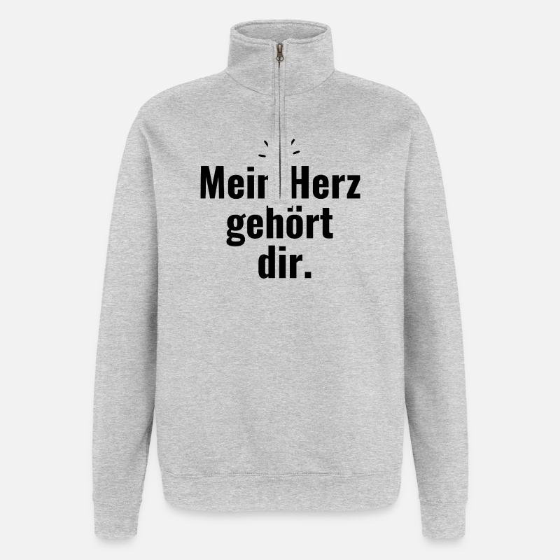Mein Herz gehört dir - Quarter-Zip-Sweatshirt - Grau meliert