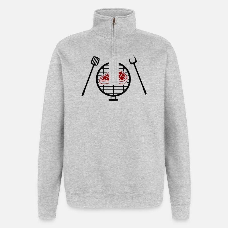 Imprimé à motif de steak rouge - Sweat à zip 1/4 - gris chiné