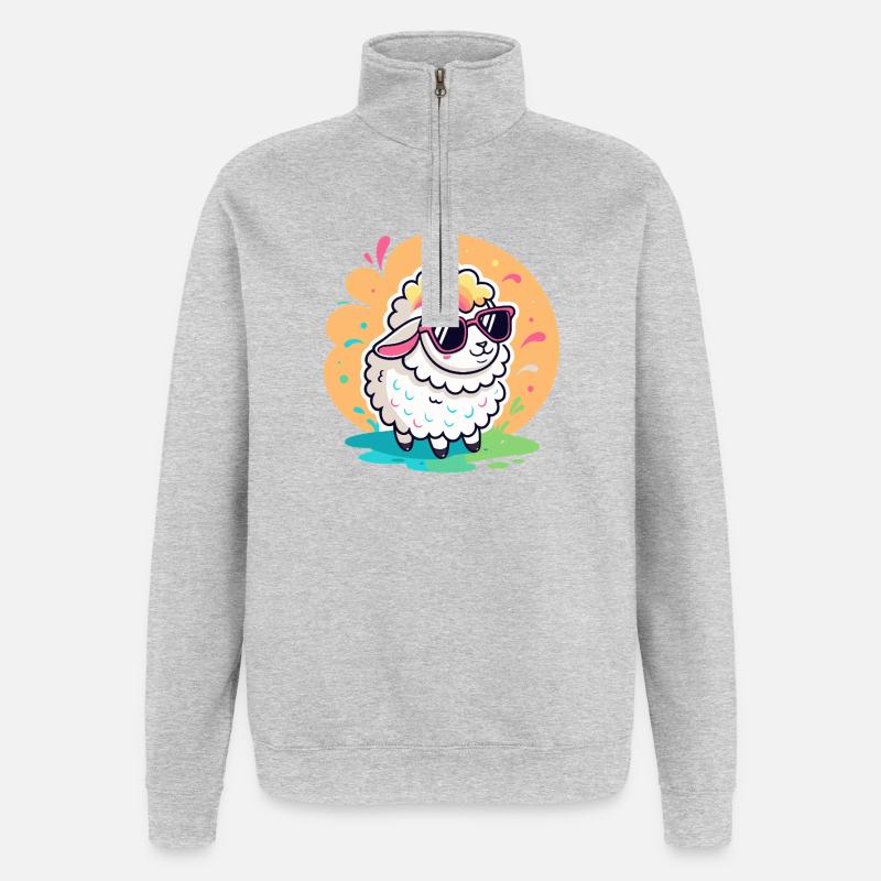 Mouton Branché Lunettes Soleil - Sweat à zip 1/4 - gris chiné
