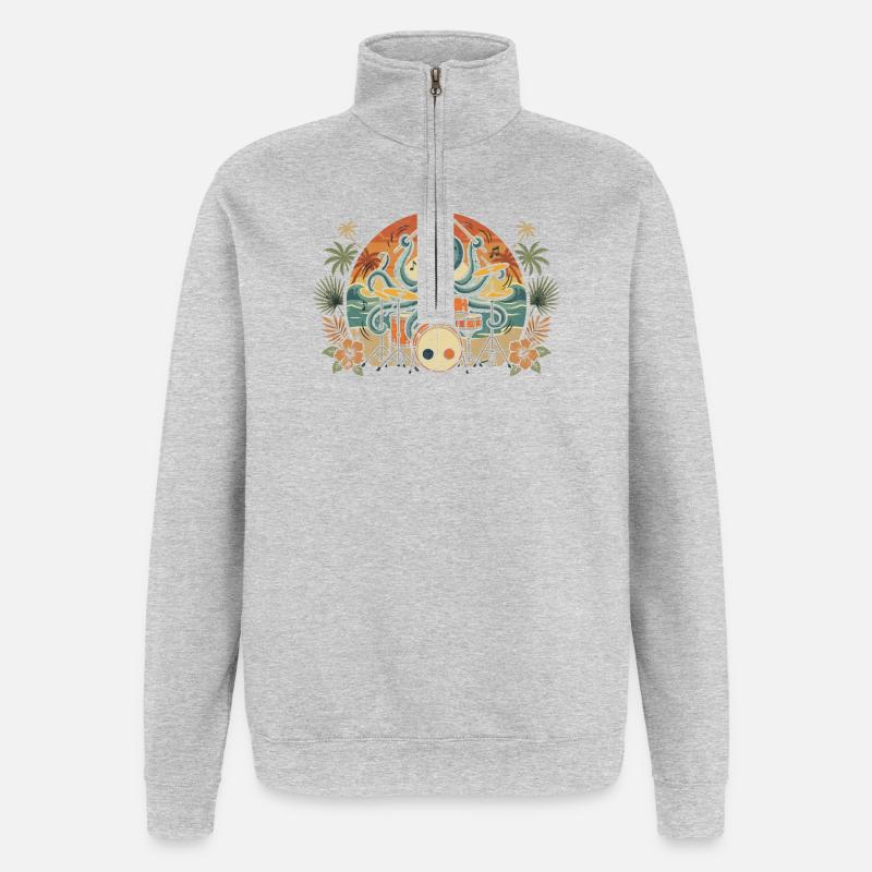 Tropical Octopus Drummer - Quarter-Zip Sweatshirt - heather grey