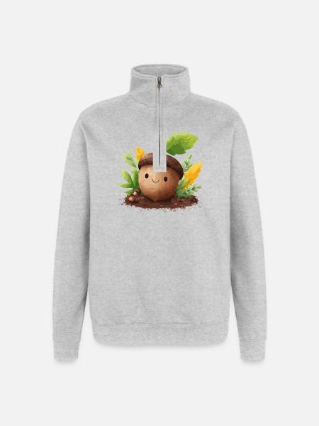 Herbstlicher Eichelfreund Niedlich - Quarter-Zip-Sweatshirt - Grau meliert