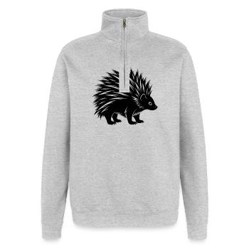 Porc-épic - Sweat à zip 1/4 - gris chiné - Devant - AI Model Female 172 light (172cm) & AI Model Male 178 dark (178cm)