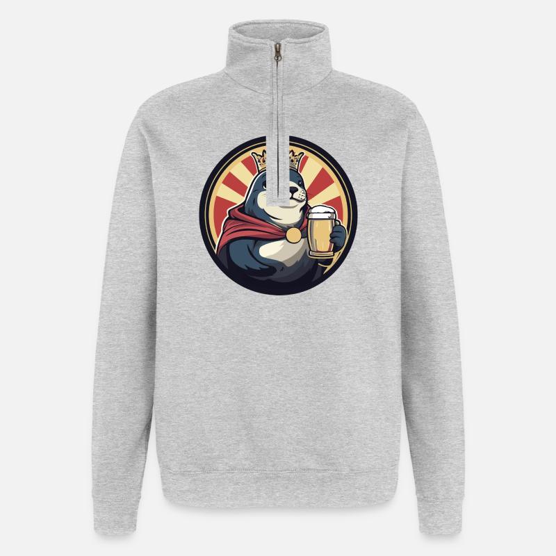 Bière animale de phoque drôle - Sweat à zip 1/4 - gris chiné