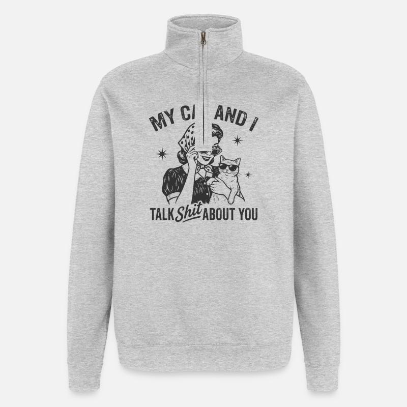 Katzengespräch im Retrostil Lästern Geschenk - Quarter-Zip-Sweatshirt - Grau meliert