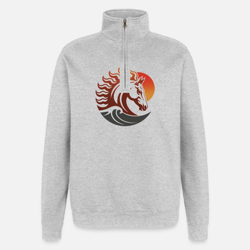 Zodiaque du Cheval de Feu Japonais - Sweat à zip 1/4 - gris chiné