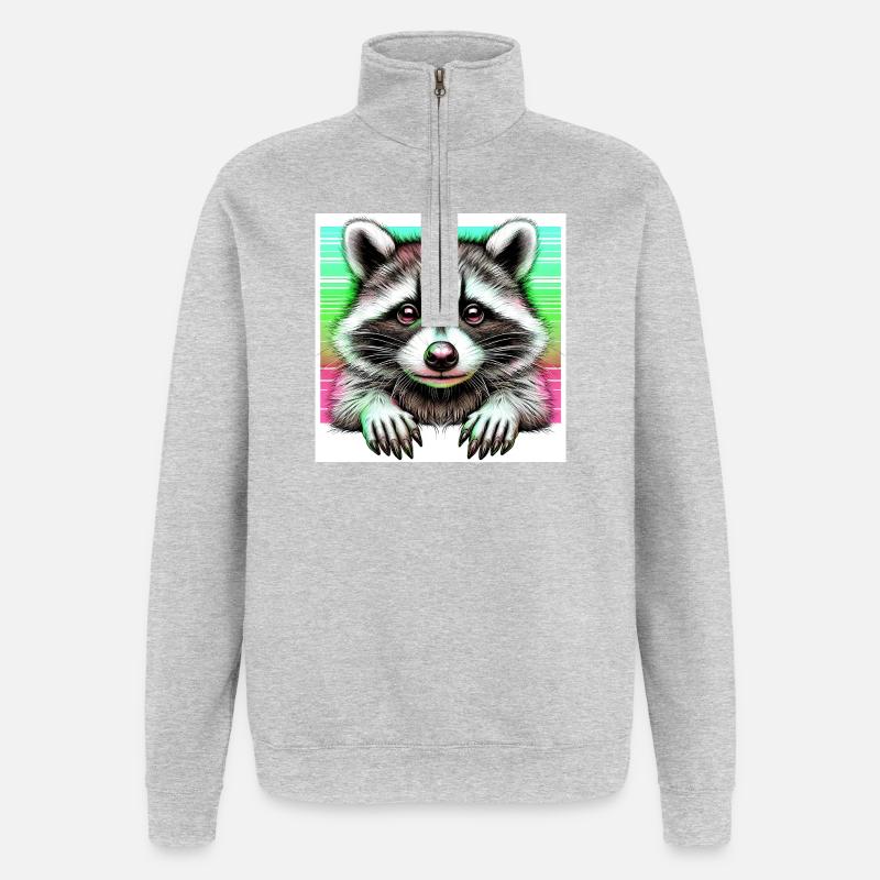 Raton laveur - Sweat à zip 1/4 - gris chiné