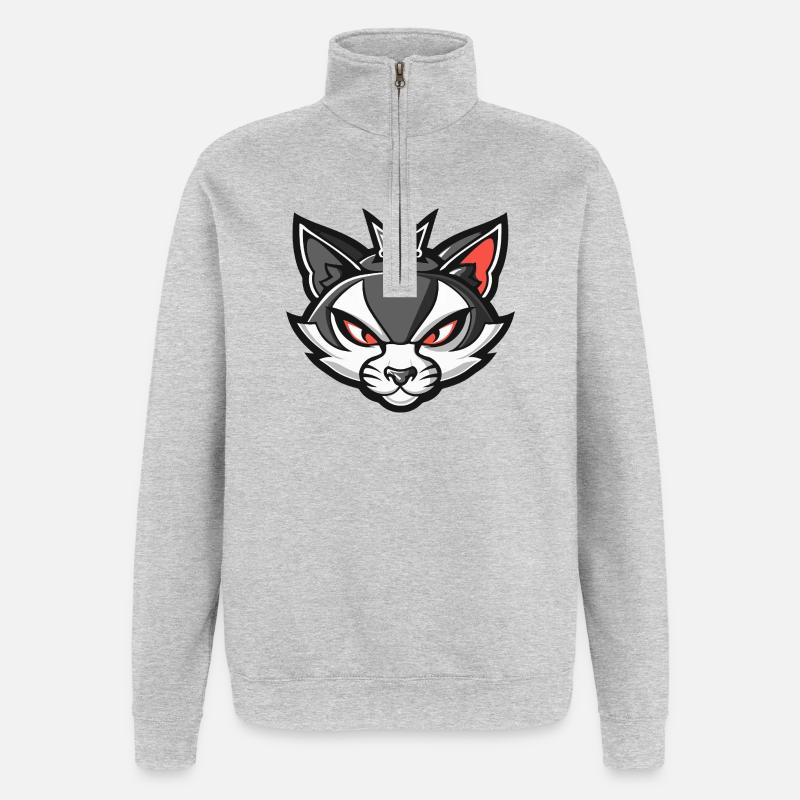 Couronne tête de chat - Sweat à zip 1/4 - gris chiné