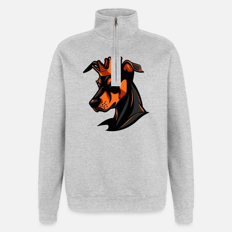 Couronne de chien doberman - Sweat à zip 1/4 - gris chiné