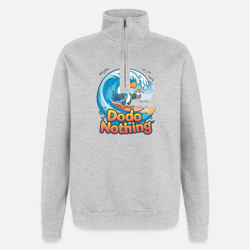 Dodo Surfer sur une vague tropicale - Sweat à zip 1/4 - gris chiné