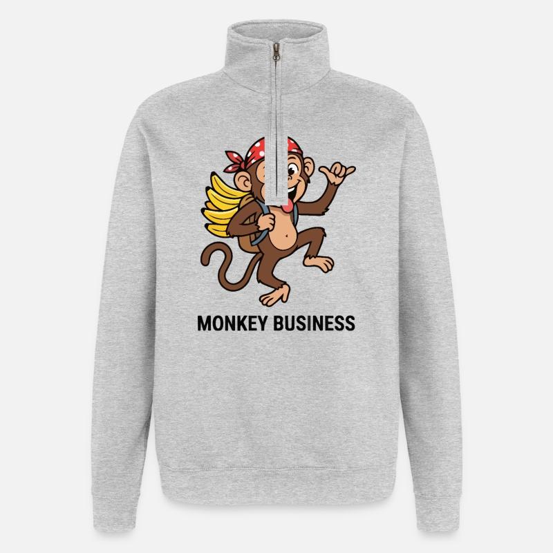 Affengeschäft Abenteuer Reisender Affe - Quarter-Zip-Sweatshirt - Grau meliert