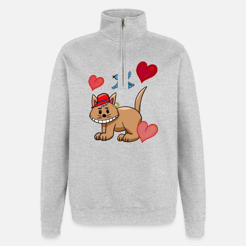 Cœur Chat Chats Oiseaux Enfants - Sweat à zip 1/4 - gris chiné