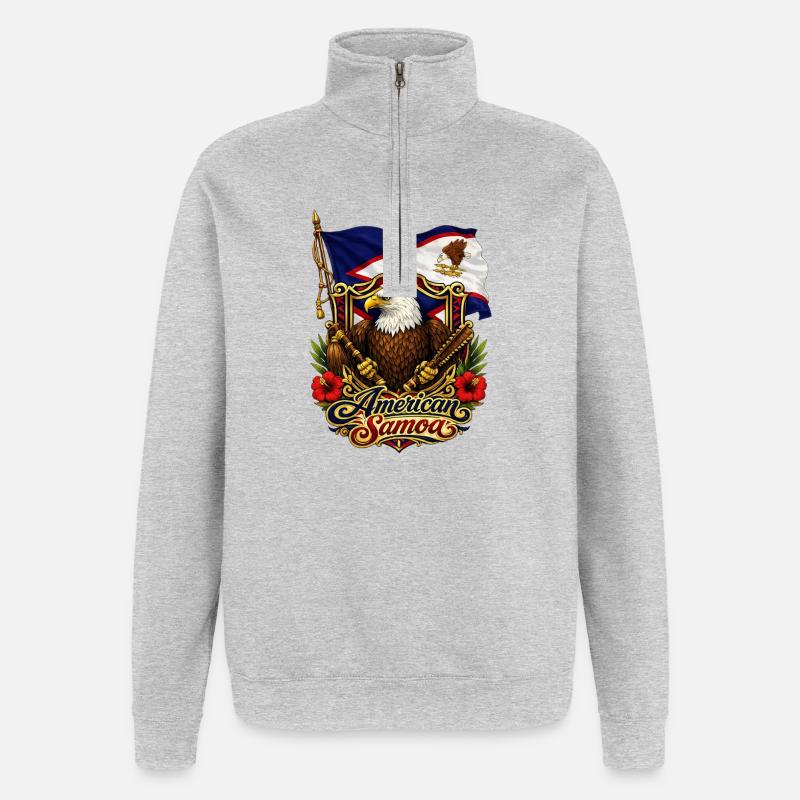 Adlerflagge von Amerikanisch-Samoa - Quarter-Zip-Sweatshirt - Grau meliert