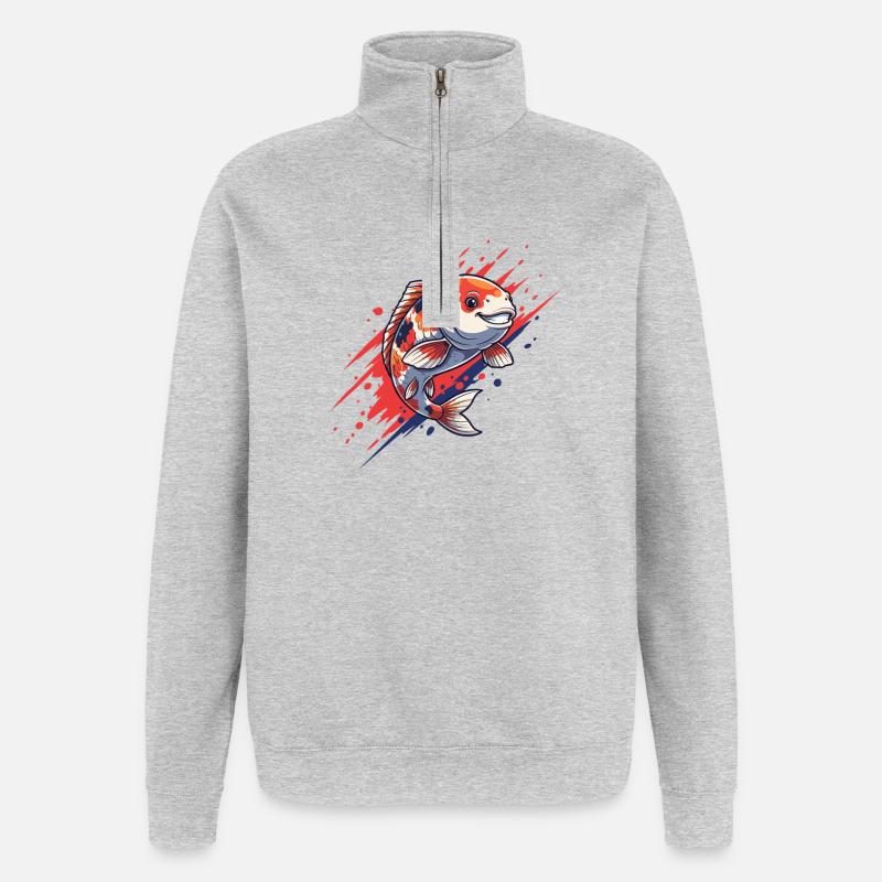 Koi-Splash Rot Blau Style - Quarter-Zip-Sweatshirt - Grau meliert