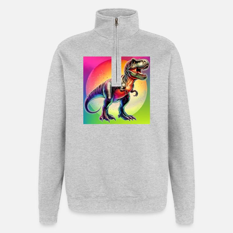 dinosaure - Sweat à zip 1/4 - gris chiné