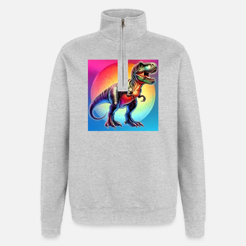dinosaure - Sweat à zip 1/4 - gris chiné