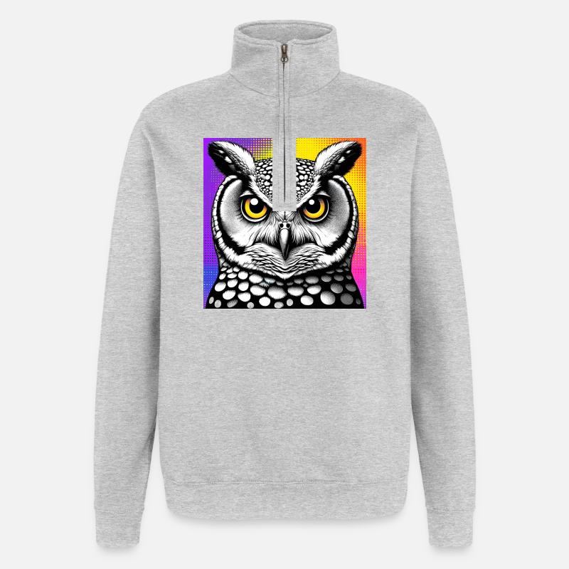 Eule - Quarter-Zip-Sweatshirt - Grau meliert
