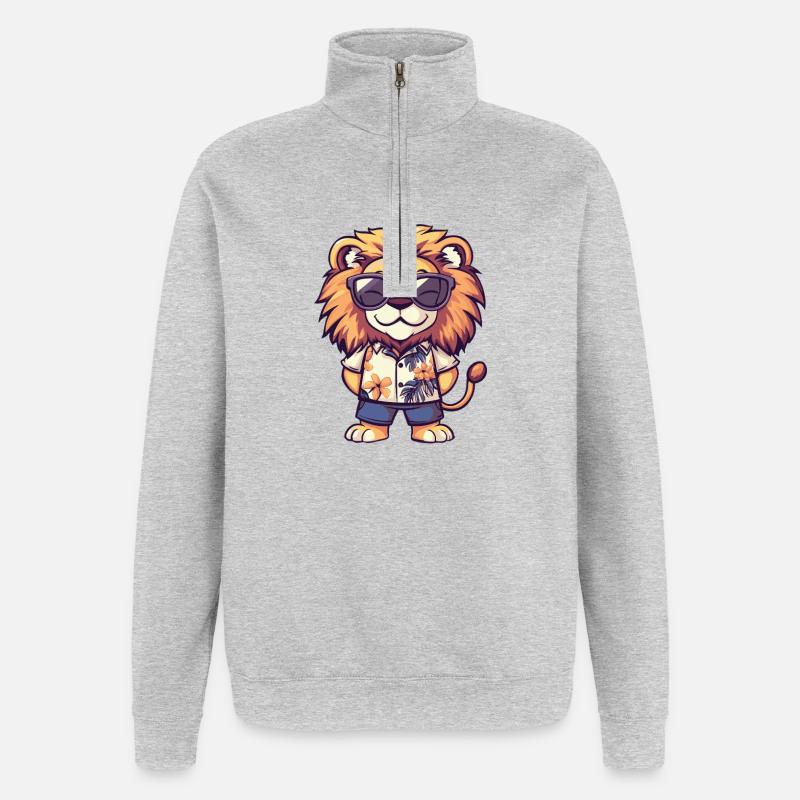 Löwe Comic Urlaub - Quarter-Zip-Sweatshirt - Grau meliert