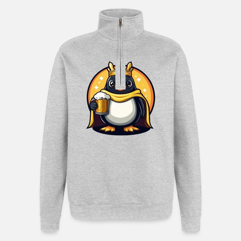 Pinguin Bier Lustig - Quarter-Zip-Sweatshirt - Grau meliert