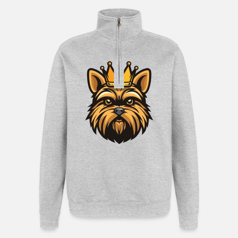 Yorkshire Terrier Hund Krone - Quarter-Zip-Sweatshirt - Grau meliert