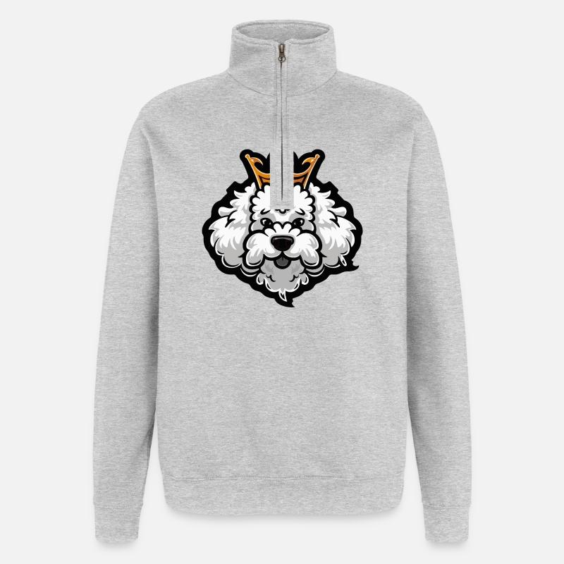Pudel Hund Krone - Quarter-Zip-Sweatshirt - Grau meliert