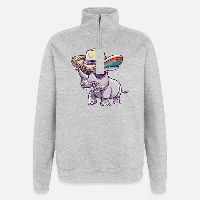 Sombrero drôle de Rhino - Sweat à zip 1/4 - gris chiné
