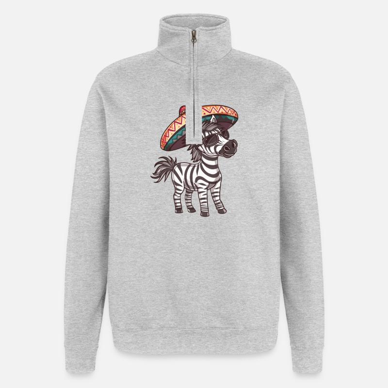 Zebra Comic Lustig Sombrero - Quarter-Zip-Sweatshirt - Grau meliert