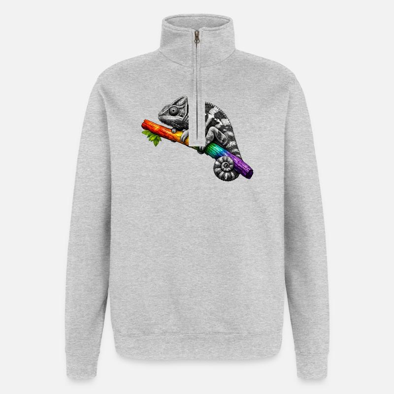 Rainbow Chameleon on Branch - Quarter-Zip Sweatshirt - heather grey