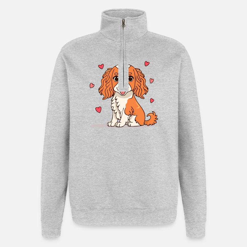 Cavalier Spaniel (bande dessinée) - Sweat à zip 1/4 - gris chiné