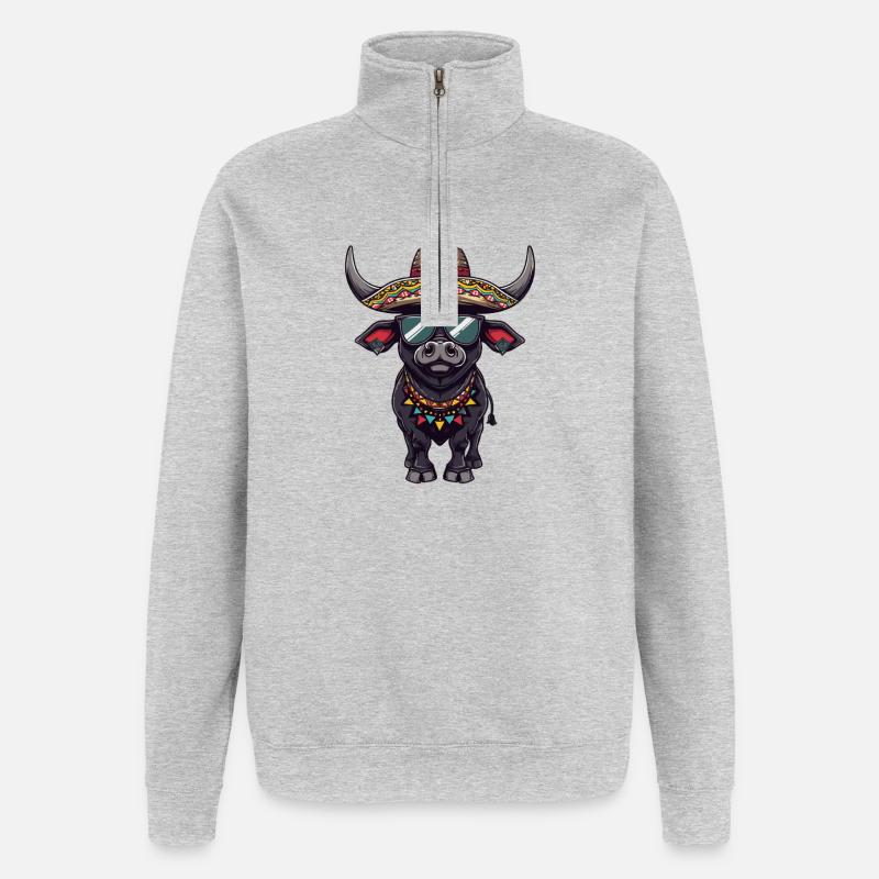 Stier Comic Lustig Sombrero - Quarter-Zip-Sweatshirt - Grau meliert