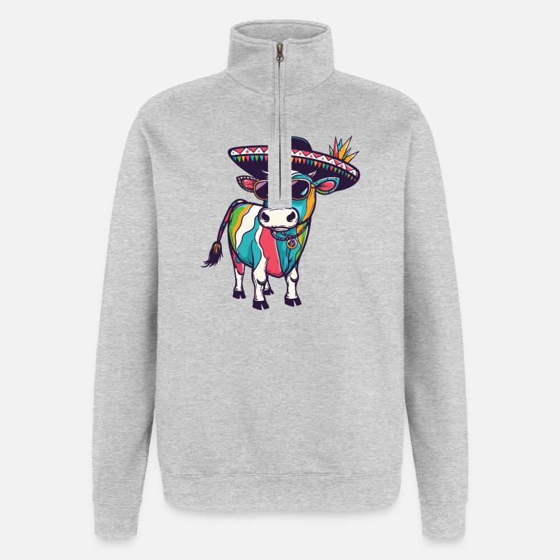 Kuh Comic Lustig Sombrero - Quarter-Zip-Sweatshirt - Grau meliert