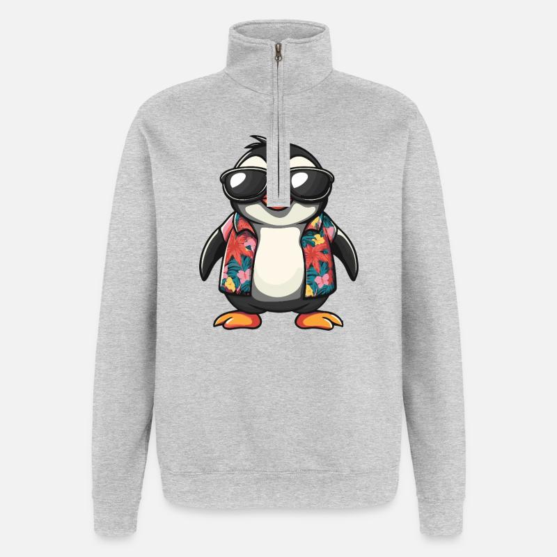 Pinguin Comic Urlaub - Quarter-Zip-Sweatshirt - Grau meliert