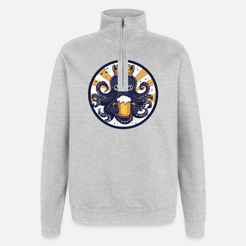 Octopus Beer Funny - Quarter-Zip Sweatshirt - heather grey