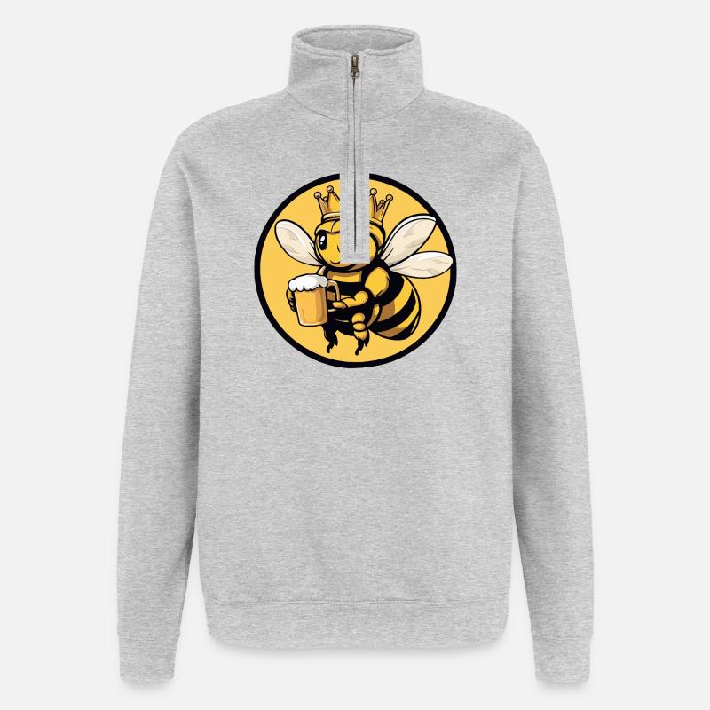 Bee Beer Drôle - Sweat à zip 1/4 - gris chiné