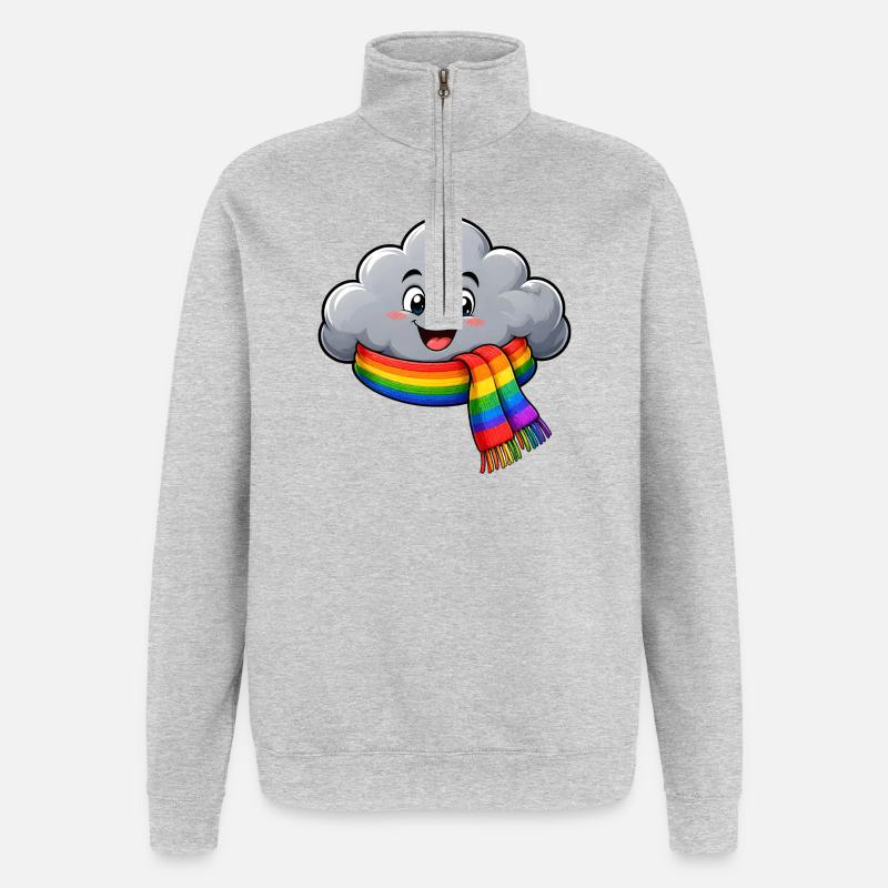 Nuage avec écharpe arc-en-ciel : motif drôle - Sweat à zip 1/4 - gris chiné