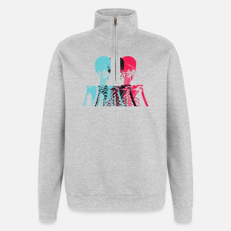 Pop Art Skeleton Neon Retro Design - Quarter-Zip-Sweatshirt - Grau meliert
