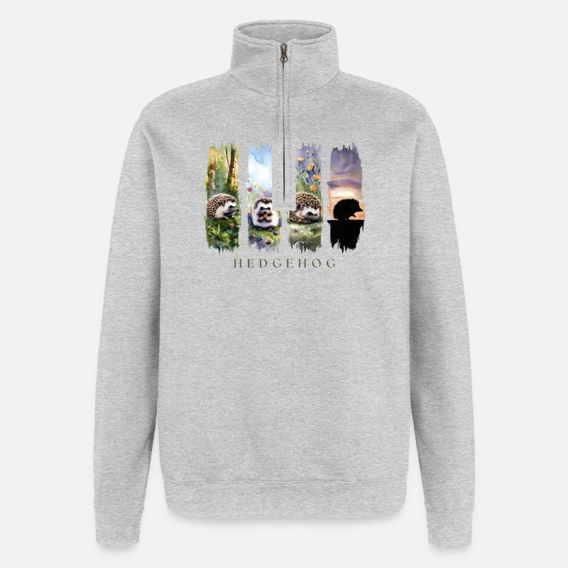 Motif nature de hérisson mignon - Sweat à zip 1/4 - gris chiné