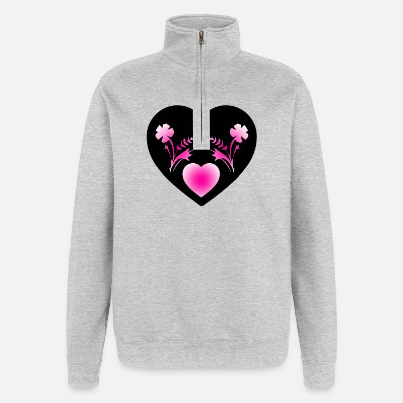 Blumen - Quarter-Zip-Sweatshirt - Grau meliert
