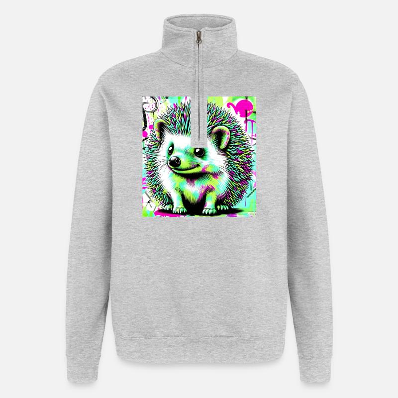 hérisson - Sweat à zip 1/4 - gris chiné