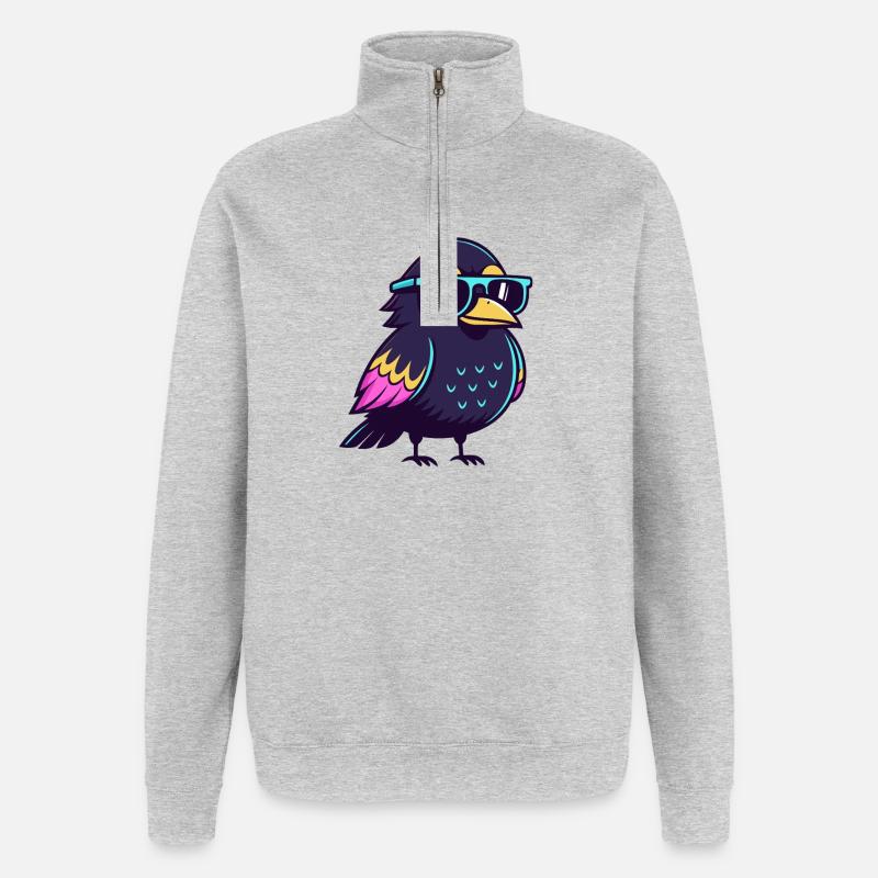 Solarblauer Hipster-Vogel - Quarter-Zip-Sweatshirt - Grau meliert