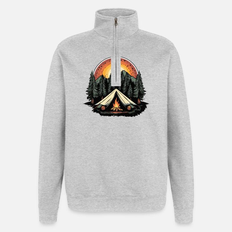 Tente de camping forêt - Sweat à zip 1/4 - gris chiné