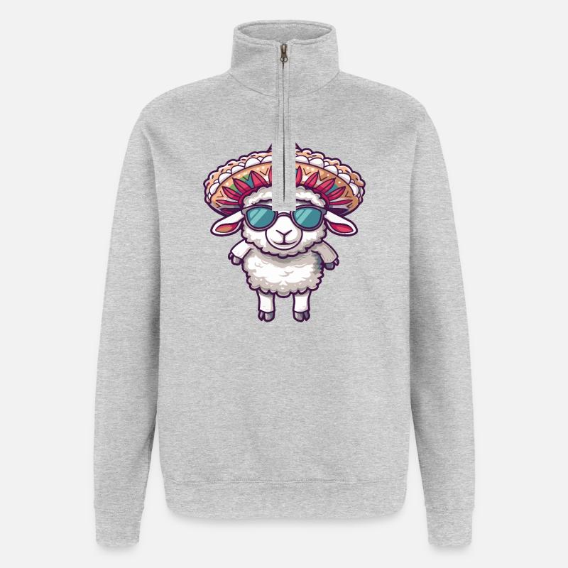 Sombrero comique drôle d’éléphant - Sweat à zip 1/4 - gris chiné